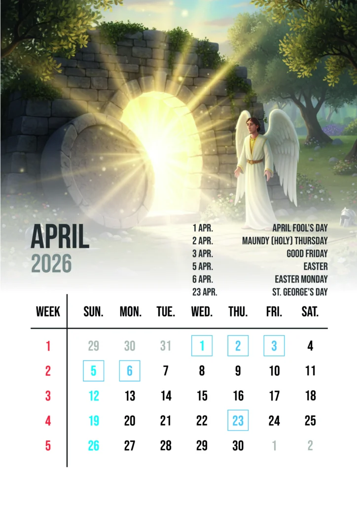 Christian Calendar 2026 April