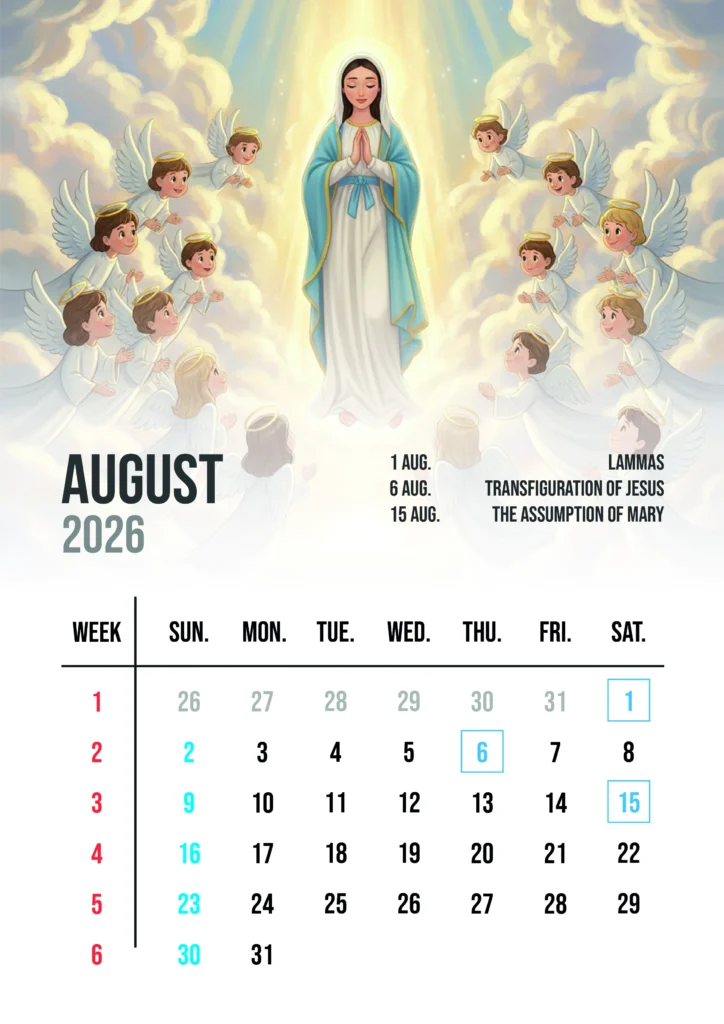 Christian Calendar 2026 August