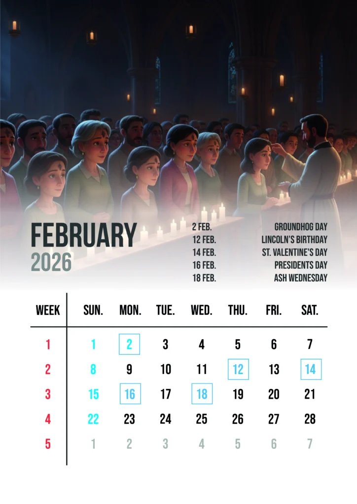 Christian Calendar 2026 February