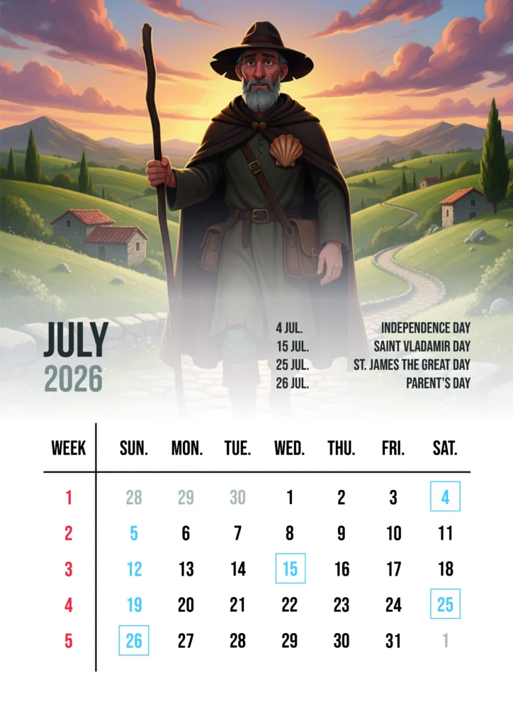 Christian Calendar 2026 July