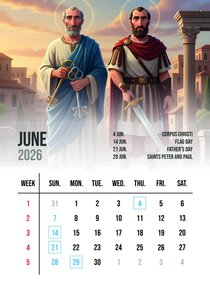 Christian Calendar 2026 June