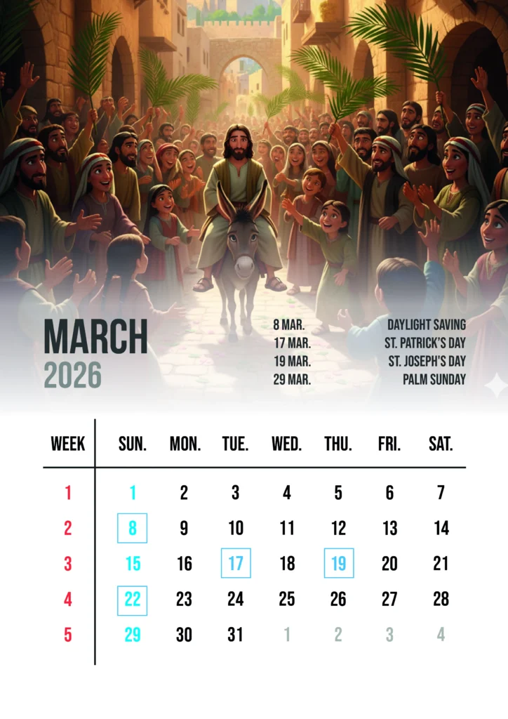 Christian Calendar 2026 March
