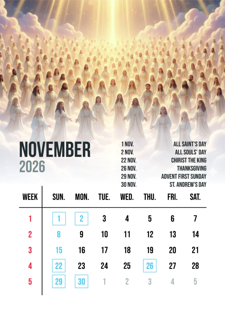 Christian Calendar 2026 November