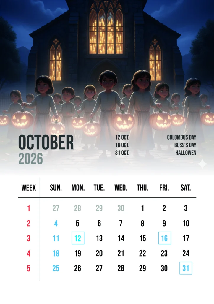 Christian Calendar 2026 October