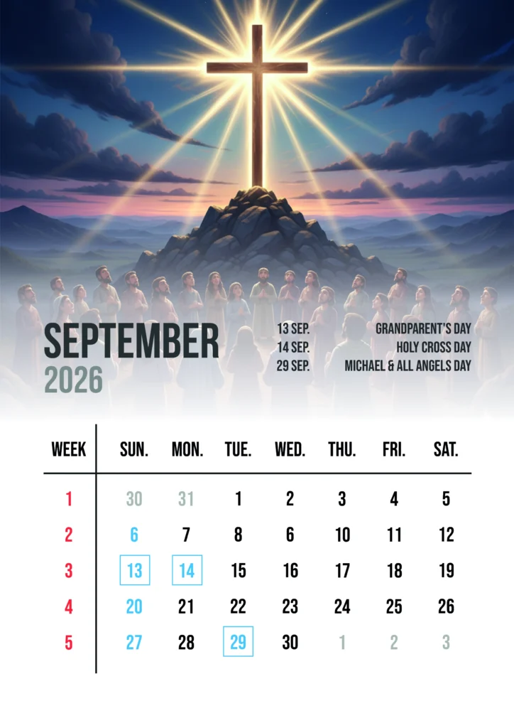 Christian Calendar 2026 September